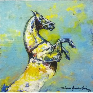 Shan Amrohvi, 08 x 08 inch, Oil on Canvas, Horse Painting, AC-SA-082